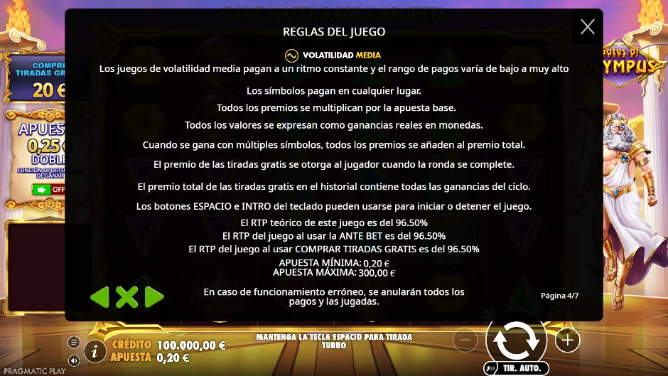 Gates of Olympus — reglas de RTP y volatilidad
